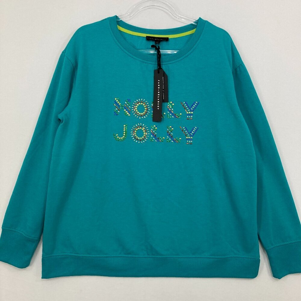 New Jane and Delancey Blue Holly Jolly Festive Holiday Comfy Sweatshirt Large